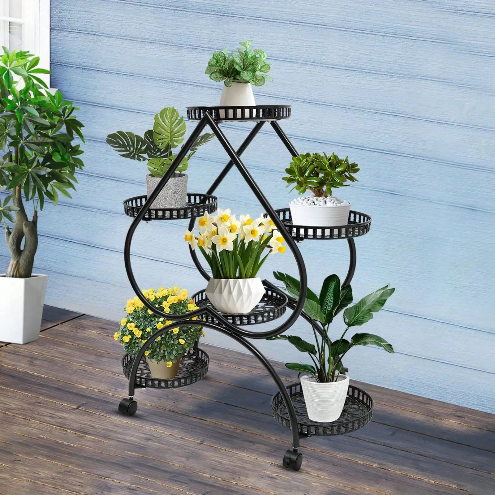 4Tier 6 Potted Plant Stand Multiple Flower Pot Holder Shelves Planter Rack Storage Organizer Display for Garden Balcony