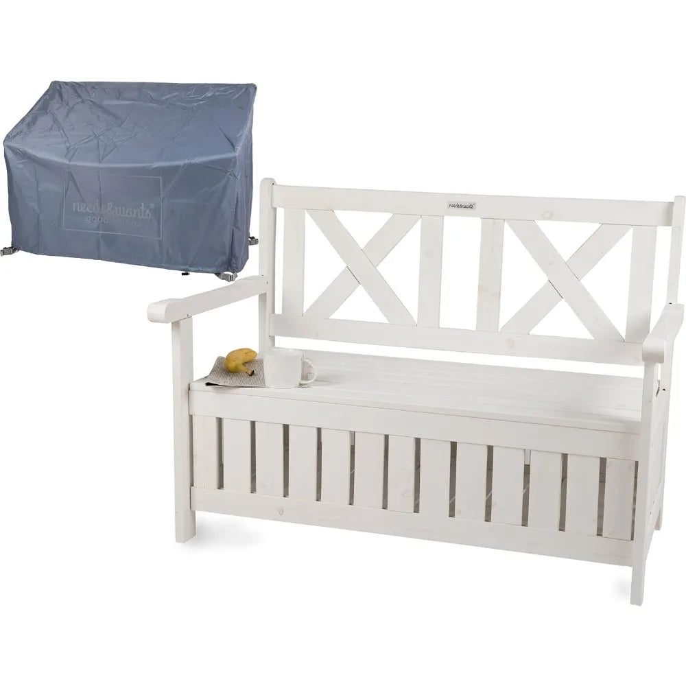 32 Gallon Storage and Cover Waterproof 2-Person 2-Seater, Solid Wood for Outdoor Seating