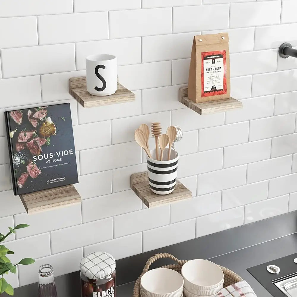 Floating Shelves For Wall, Rustic Wood Small Wall Mounted Shelves For Bedroom, Living Room, Kitchen, Bathroom Decor, Set Of 4,