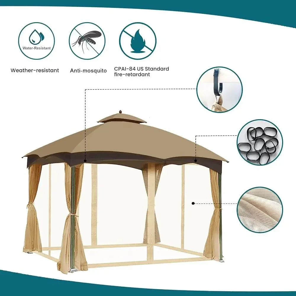 Universal Replacement Mosquito Netting Outdoor Gazebo Canopy 4-Panel Screen Walls with Zipper Durable Weather Resistant Insect