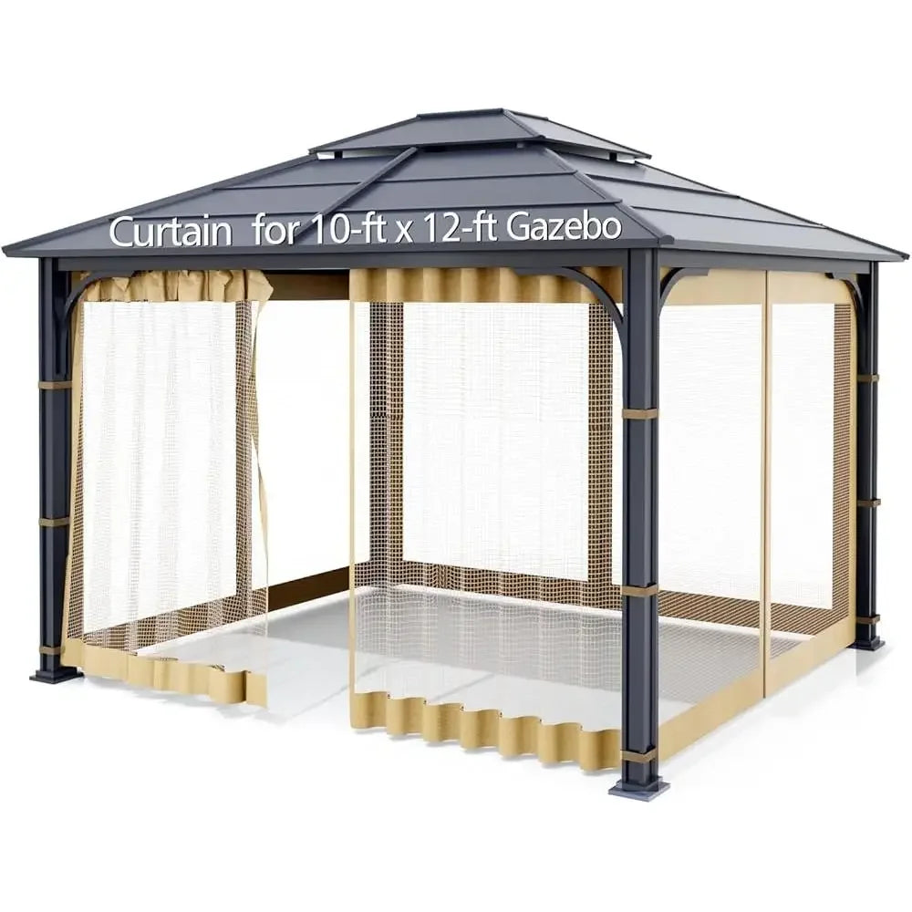 Universal Replacement Mosquito Netting Outdoor Gazebo Canopy 4-Panel Screen Walls with Zipper Durable Weather Resistant Insect