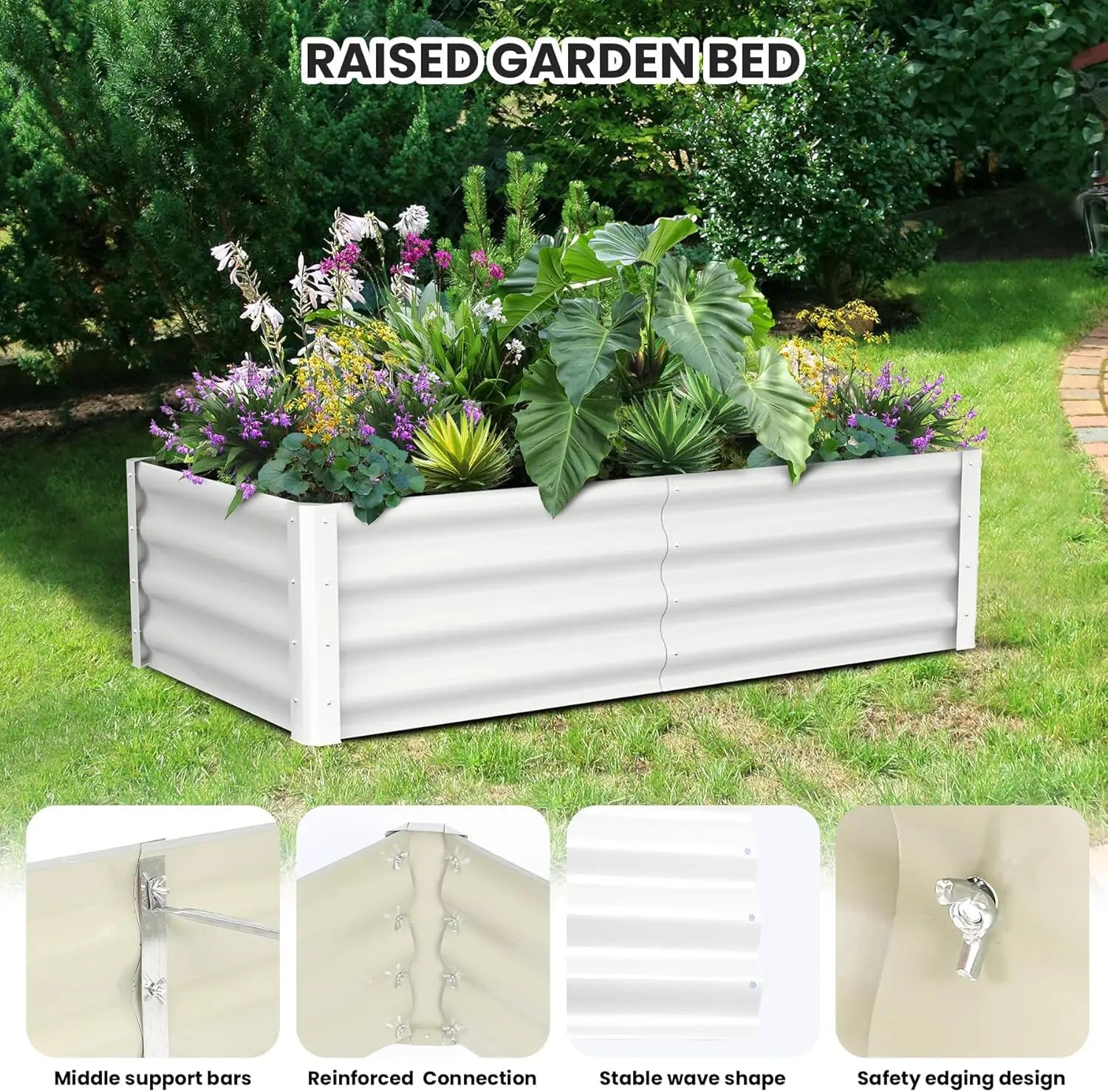 Raised Garden Bed, 8X4X1FT Metal Raised Garden Beds Outdoor, Rectangular Planter Box for Planting Plants, Vegetables and Flower